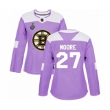 Women's Boston Bruins #27 John Moore Authentic Purple Fights Cancer Practice 2019 Stanley Cup Final Bound Hockey Jersey