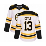 Women's Boston Bruins #13 Charlie Coyle Authentic White Away Hockey Jersey
