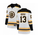 Women's Boston Bruins #13 Charlie Coyle Authentic White Away Fanatics Branded Breakaway Hockey Jersey