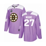 Youth Boston Bruins #27 John Moore Authentic Purple Fights Cancer Practice 2019 Stanley Cup Final Bound Hockey Jersey