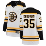 Women's Boston Bruins #35 Anton Khudobin Authentic White Away Fanatics Branded Breakaway NHL Jersey