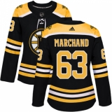 Women's Adidas Boston Bruins #63 Brad Marchand Authentic Black Home NHL Jersey