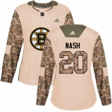 Women's Adidas Boston Bruins #20 Riley Nash Authentic Camo Veterans Day Practice NHL Jersey