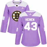 Women's Adidas Boston Bruins #43 Danton Heinen Authentic Purple Fights Cancer Practice NHL Jersey