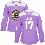 Women's Adidas Boston Bruins #17 Milan Lucic Authentic Purple Fights Cancer Practice NHL Jersey