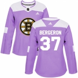 Women's Adidas Boston Bruins #37 Patrice Bergeron Authentic Purple Fights Cancer Practice NHL Jersey