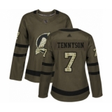Women's New Jersey Devils #7 Matt Tennyson Authentic Green Salute to Service Hockey Jersey