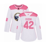 Women's Buffalo Sabres #42 Dylan Cozens Authentic White Pink Fashion Hockey Jersey