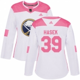 Women's Adidas Buffalo Sabres #39 Dominik Hasek Authentic White/Pink Fashion NHL Jersey