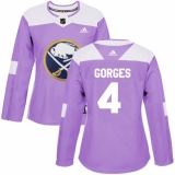Women's Adidas Buffalo Sabres #4 Josh Gorges Authentic Purple Fights Cancer Practice NHL Jersey