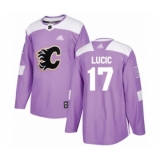 Men's Calgary Flames #17 Milan Lucic Authentic Purple Fights Cancer Practice Hockey Jersey