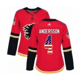 Women's Reebok Calgary Flames #4 Rasmus Andersson Authentic Red USA Flag Fashion NHL Jerseyy