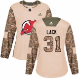 Women's Adidas New Jersey Devils #31 Eddie Lack Authentic Camo Veterans Day Practice NHL Jersey