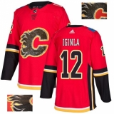 Men's Adidas Calgary Flames #12 Jarome Iginla Authentic Red Fashion Gold NHL Jersey