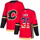 Men's Adidas Calgary Flames #31 Eddie Lack Authentic Red USA Flag Fashion NHL Jersey