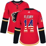 Women's Adidas Calgary Flames #14 Theoren Fleury Authentic Red USA Flag Fashion NHL Jersey