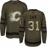 Men's Adidas Calgary Flames #31 Eddie Lack Premier Green Salute to Service NHL Jersey