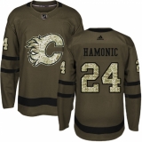 Youth Reebok Calgary Flames #24 Travis Hamonic Premier Green Salute to Service NHL Jersey