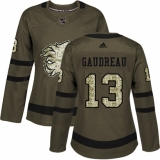 Women's Reebok Calgary Flames #13 Johnny Gaudreau Authentic Green Salute to Service NHL Jersey