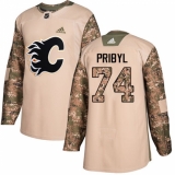 Men's Adidas Calgary Flames #74 Daniel Pribyl Authentic Camo Veterans Day Practice NHL Jersey