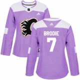 Women's Reebok Calgary Flames #7 TJ Brodie Authentic Purple Fights Cancer Practice NHL Jersey