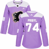 Women's Reebok Calgary Flames #74 Daniel Pribyl Authentic Purple Fights Cancer Practice NHL Jersey