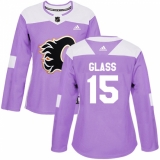 Women's Reebok Calgary Flames #15 Tanner Glass Authentic Purple Fights Cancer Practice NHL Jersey