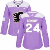 Women's Reebok Calgary Flames #24 Craig Conroy Authentic Purple Fights Cancer Practice NHL Jersey