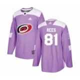 Men's Carolina Hurricanes #81 Jamieson Rees Authentic Purple Fights Cancer Practice Hockey Jersey