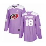 Men's Carolina Hurricanes #18 Ryan Dzingel Authentic Purple Fights Cancer Practice Hockey Jersey