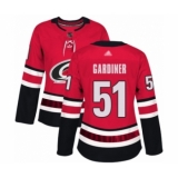 Women's Carolina Hurricanes #51 Jake Gardiner Authentic Red Home Hockey Jersey