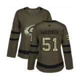 Women's Carolina Hurricanes #51 Jake Gardiner Authentic Green Salute to Service Hockey Jersey