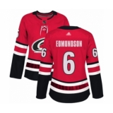 Women's Carolina Hurricanes #6 Joel Edmundson Authentic Red Home Hockey Jersey