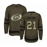 Youth Adidas Carolina Hurricanes #21 Julien Gauthier Premier Green Salute to Service NHL Jersey