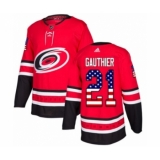 Youth Adidas Carolina Hurricanes #21 Julien Gauthier Authentic Red USA Flag Fashion NHL Jersey