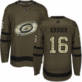 Youth Adidas Carolina Hurricanes #16 Marcus Kruger Premier Green Salute to Service NHL Jersey