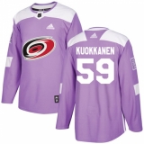 Youth Adidas Carolina Hurricanes #59 Janne Kuokkanen Authentic Purple Fights Cancer Practice NHL Jersey