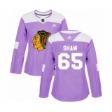 Women's Chicago Blackhawks #65 Andrew Shaw Authentic Purple Fights Cancer Practice Hockey Jersey