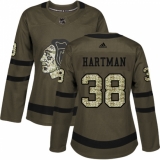 Women's Reebok Chicago Blackhawks #38 Ryan Hartman Authentic Green Salute to Service NHL Jersey