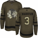 Men's Reebok Chicago Blackhawks #3 Keith Magnuson Authentic Green Salute to Service NHL Jersey