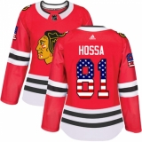 Women's Adidas Chicago Blackhawks #81 Marian Hossa Authentic Red USA Flag Fashion NHL Jersey