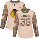 Women's Adidas Chicago Blackhawks #35 Tony Esposito Authentic Camo Veterans Day Practice NHL Jersey
