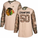 Youth Adidas Chicago Blackhawks #50 Corey Crawford Authentic Camo Veterans Day Practice NHL Jersey