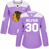 Women's Adidas Chicago Blackhawks #30 ED Belfour Authentic Purple Fights Cancer Practice NHL Jersey