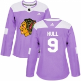 Women's Adidas Chicago Blackhawks #9 Bobby Hull Authentic Purple Fights Cancer Practice NHL Jersey