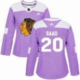 Women's Adidas Chicago Blackhawks #20 Brandon Saad Authentic Purple Fights Cancer Practice NHL Jersey