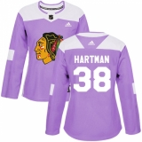 Women's Adidas Chicago Blackhawks #38 Ryan Hartman Authentic Purple Fights Cancer Practice NHL Jersey