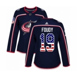 Women's Adidas Columbus Blue Jackets #19 Liam Foudy Authentic Navy Blue USA Flag Fashion NHL Jersey