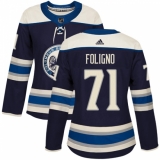 Women's Adidas Columbus Blue Jackets #71 Nick Foligno Authentic Navy Blue Alternate NHL Jersey