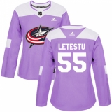 Women's Adidas Columbus Blue Jackets #55 Mark Letestu Authentic Purple Fights Cancer Practice NHL Jersey